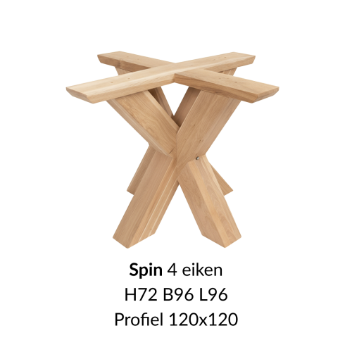 Eiken onderstel Spin 4  - 72cm hoog - 96x96cm. Profiel 120x120mm