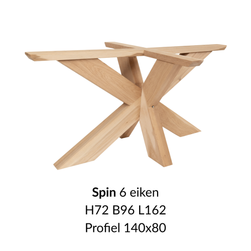 Eiken onderstel Spin 6  - 72cm hoog - 92x162cm. Profiel 120x120mm
