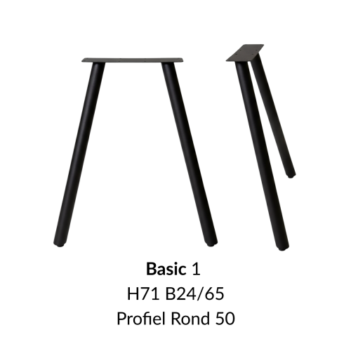Metalen onderstel Basic 1 zwart RAL9005 - 24x65cm. Profiel Ø50mm set 2 stuks