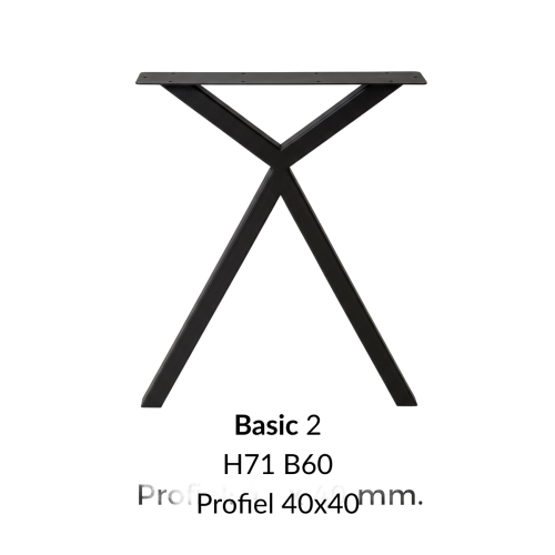 Metalen onderstel Basic 2 zwart RAL9005 - 100x60cm. Profiel 40x40mm set 2 stuks