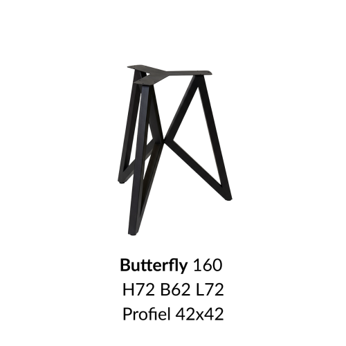 Metalen onderstel Butterfly zwart RAL9005 - 62-72x72cm breed. Profiel 42x42mm