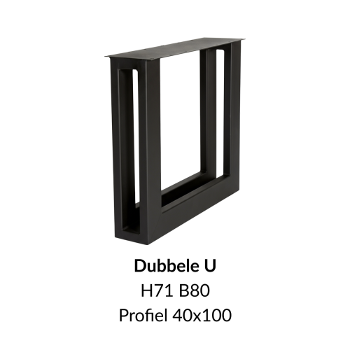 Metalen onderstel dubbele U zwart RAL9005 - 80cm breed. Profiel 2x 40x100mm