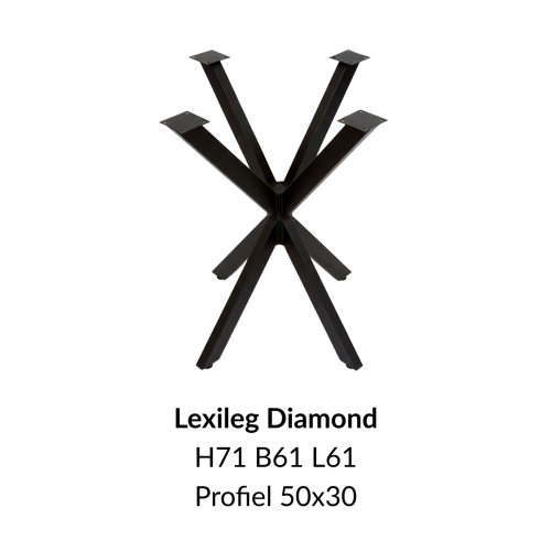 Metalen onderstel lexileg zwart RAL9005 - 61x61cm. Profiel 50x30mm