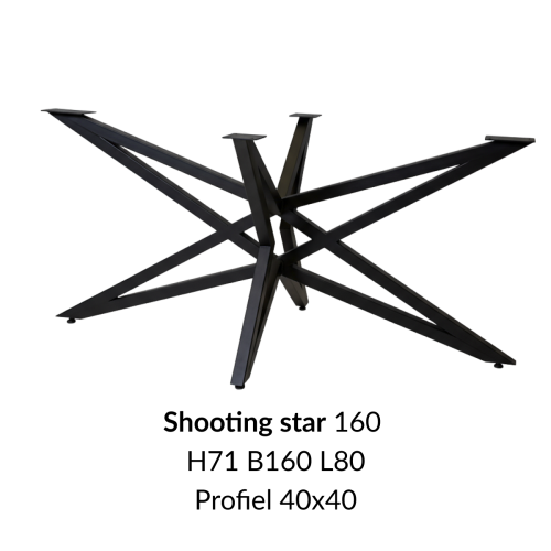 Metalen onderstel Shooting Star zwart RAL9005 - 160x80cm. Profiel 40x40mm