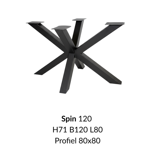 Metalen onderstel Spin 120 elegant zwart RAL9005 - 120x80cm. Profiel 80x80mm