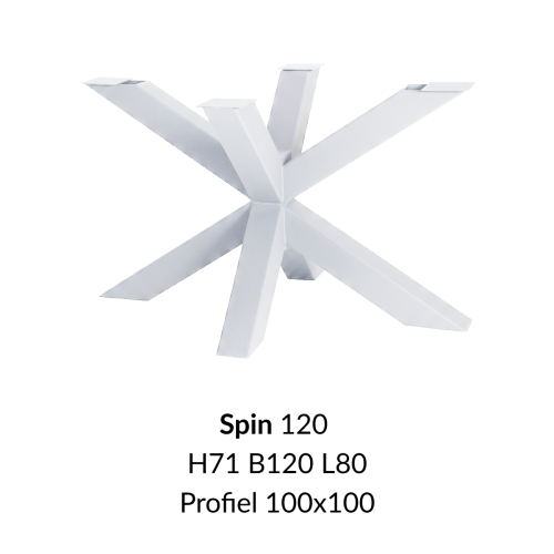 Metalen onderstel Spin 120 wit RAL9010 - 71cm hoog - 120x80cm. Profiel 100x100mm