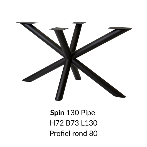 Metalen onderstel Spin 130 Pipe zwart RAL9005 - 130x73cm. Profiel Ø80mm