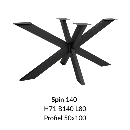 Metalen onderstel Spin 140 zwart RAL9005 - 140x80cm. Profiel 50x100mm