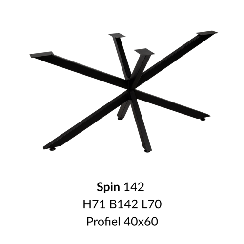 Metalen onderstel Spin 142 zwart RAL9005 - 142x70cm. Profiel 40x60mm