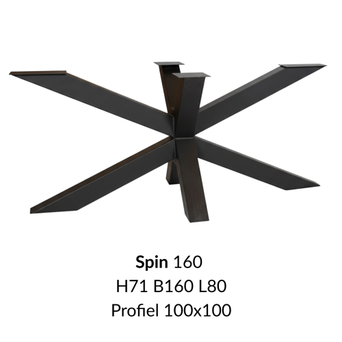 Metalen onderstel Spin 160 zwart RAL9005 - 71cm hoog - 160x80cm. Profiel 100x100mm