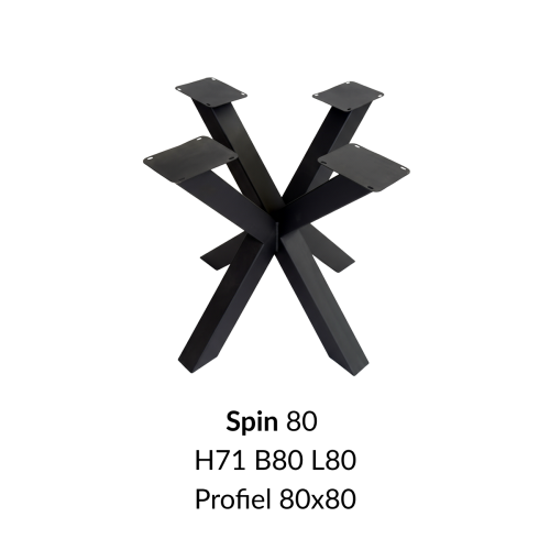 Metalen onderstel Spin 80 elegant zwart RAL9005 - 80x80cm. Profiel 80x80mm