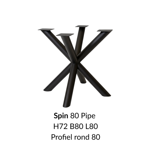 Metalen onderstel Spin 80 Pipe zwart RAL9005 - 80x80cm. Profiel Ø80mm