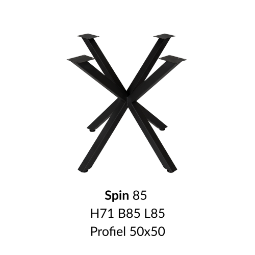 Metalen onderstel Spin 85 zwart RAL9005 - 85x85cm. Profiel 50x50mm