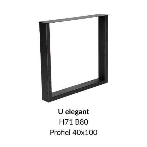 Metalen onderstel U elegant zwart RAL9005 - 71cm hoog - 80cm breed. Profiel 40x100mm