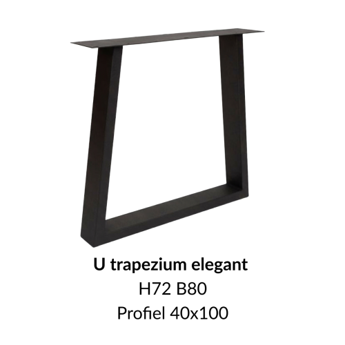 Metalen onderstel U trapezium elegant zwart RAL9005 - 80cm breed. Profiel 40x100mm