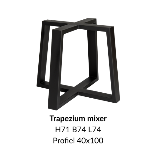 Metalen onderstel U trapezium mixer zwart RAL9005 - 74-90cm breed. Profiel 100x100mm
