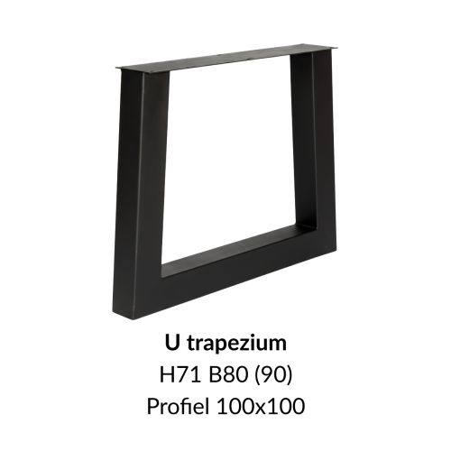 Metalen onderstel U trapezium zwart RAL9005 - 80-90cm breed. Profiel 100x100mm