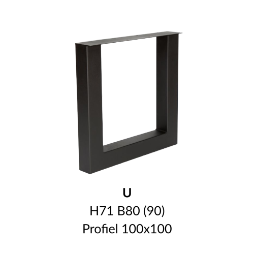 Metalen onderstel U zwart RAL9005 - 80cm breed. Profiel 100x100mm