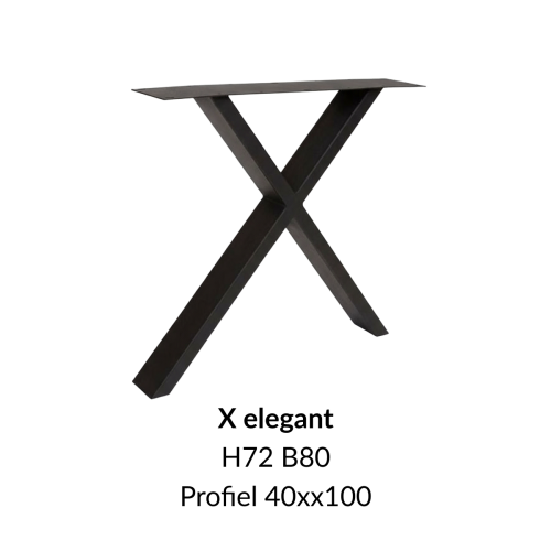 Metalen onderstel X elegant zwart RAL9005 - 80cm breed. Profiel 40x100mm