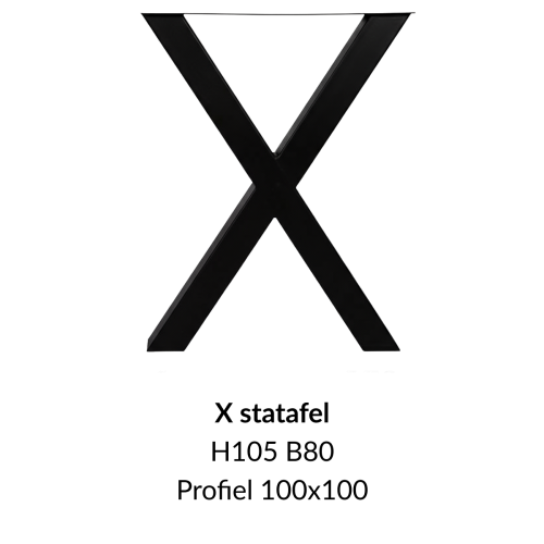 Metalen onderstel X statafel zwart RAL9005 - 105cm hoog - 80cm breed. Profiel 100x100mm