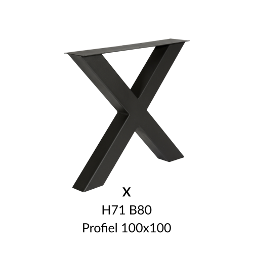 Metalen onderstel X zwart RAL9005 - 71cm hoog - 80cm breed. Profiel 100x100mm