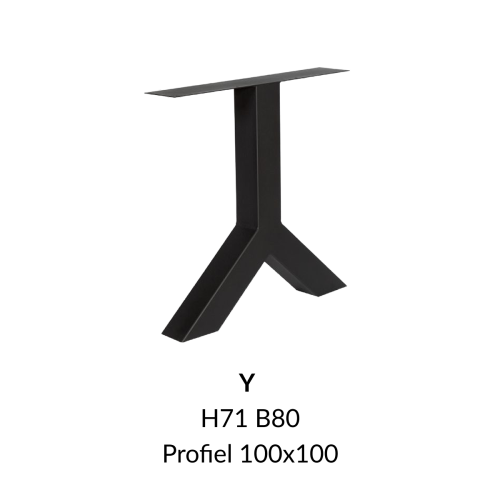 Metalen onderstel Y zwart RAL9005 - 80cm breed. Profiel 100x100mm