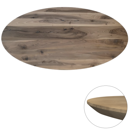 Tafelblad Europees walnoot ovaal facet kant 40mm 2600x1200 onbehandeld