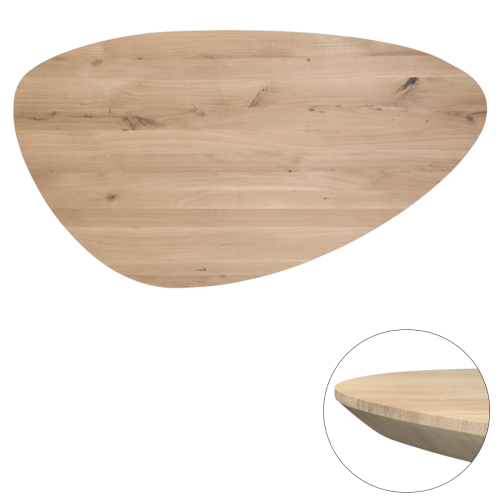 Tafelblad rustiek eiken kiezel ovaal facet kant ronding rechts 40mm 2400x1250 onbehandeld