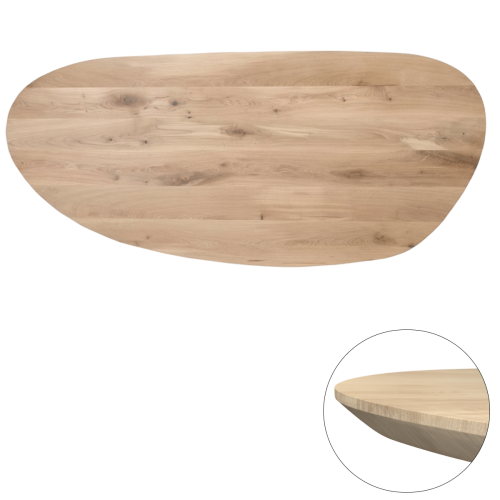Tafelblad rustiek eiken nier ovaal facet kant 40mm 2700x1200 onbehandeld