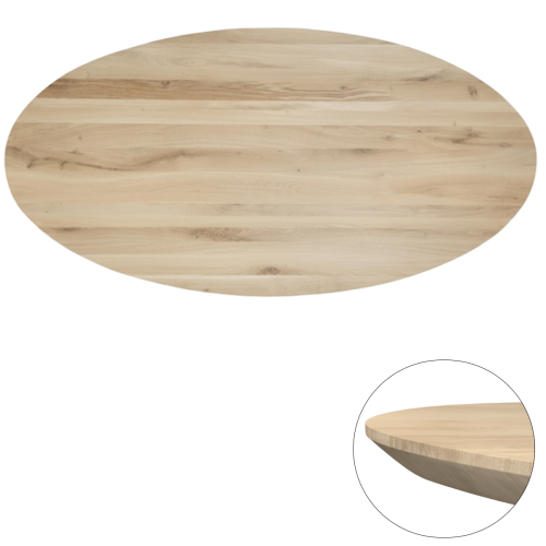 Tafelblad rustiek eiken ovaal facet rand 40mm 160x90 onbehandeld