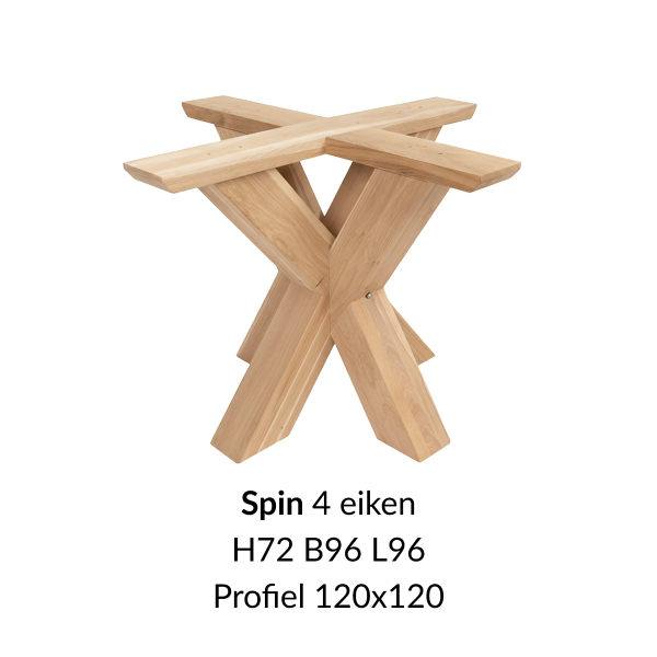 Eiken onderstel Spin 4  - 72cm hoog - 96x96cm. Profiel 120x120mm