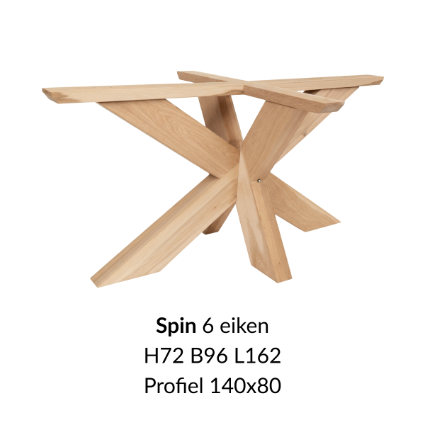 Eiken onderstel Spin 6  - 72cm hoog - 92x162cm. Profiel 120x120mm