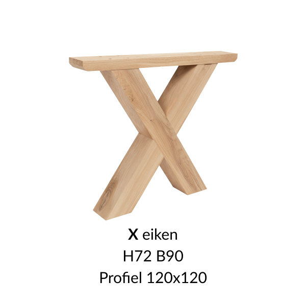 Eiken onderstel X  - 72cm hoog - 90cm breed. Profiel 120x120mm