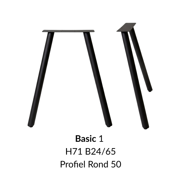Metalen onderstel Basic 1 zwart RAL9005 - 24x65cm. Profiel Ø50mm set 2 stuks
