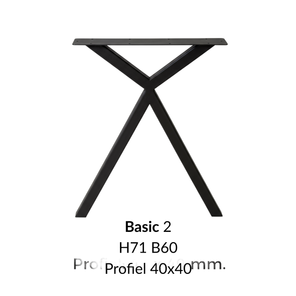 Metalen onderstel Basic 2 zwart RAL9005 - 100x60cm. Profiel 40x40mm set 2 stuks