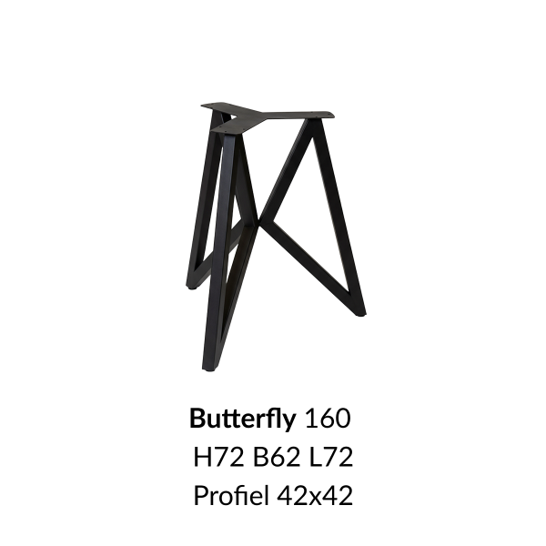 Metalen onderstel Butterfly zwart RAL9005 - 62-72x72cm breed. Profiel 42x42mm