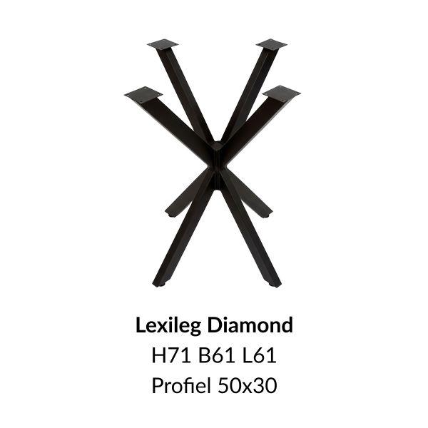 Metalen onderstel lexileg zwart RAL9005 - 61x61cm. Profiel 50x30mm