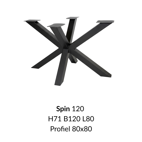 Metalen onderstel Spin 120 elegant zwart RAL9005 - 120x80cm. Profiel 80x80mm