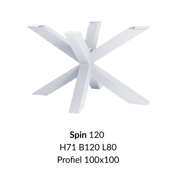 Metalen onderstel Spin 120 wit RAL9010 - 71cm hoog - 120x80cm. Profiel 100x100mm