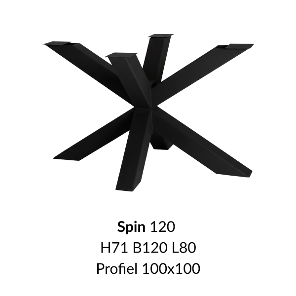 Metalen onderstel Spin 120 zwart RAL9005 - 120x80cm. Profiel 100x100mm