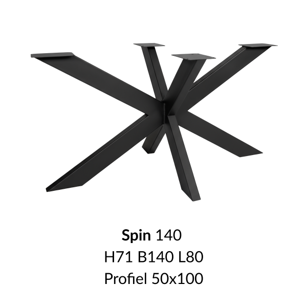 Metalen onderstel Spin 140 zwart RAL9005 - 140x80cm. Profiel 50x100mm