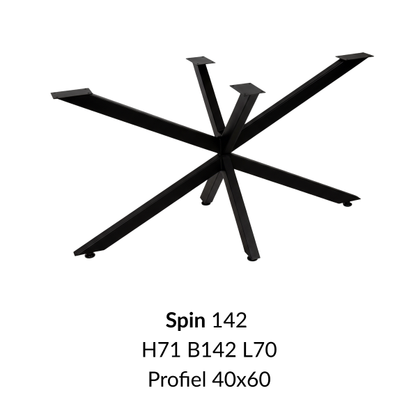 Metalen onderstel Spin 142 zwart RAL9005 - 142x70cm. Profiel 40x60mm