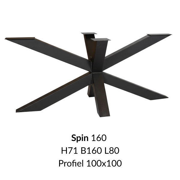 Metalen onderstel Spin 160 zwart RAL9005 - 71cm hoog - 160x80cm. Profiel 100x100mm