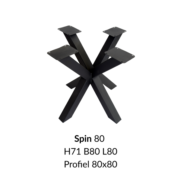 Metalen onderstel Spin 80 elegant zwart RAL9005 - 80x80cm. Profiel 80x80mm