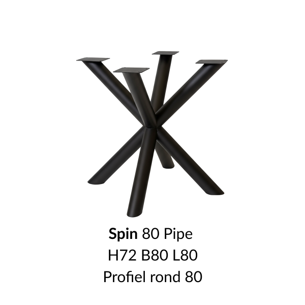 Metalen onderstel Spin 80 Pipe zwart RAL9005 - 80x80cm. Profiel Ø80mm