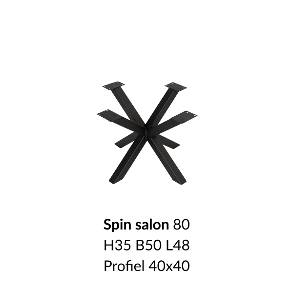 Metalen onderstel Spin 80 salon zwart RAL9005 - 48x50cm. Profiel 40x40mm