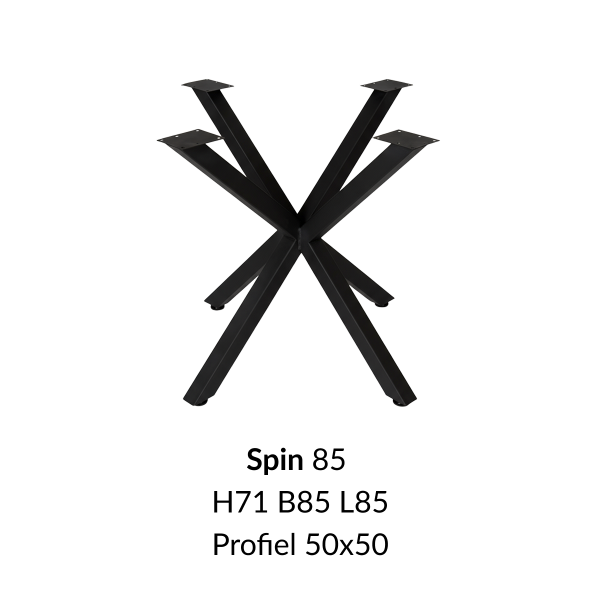 Metalen onderstel Spin 85 zwart RAL9005 - 85x85cm. Profiel 50x50mm