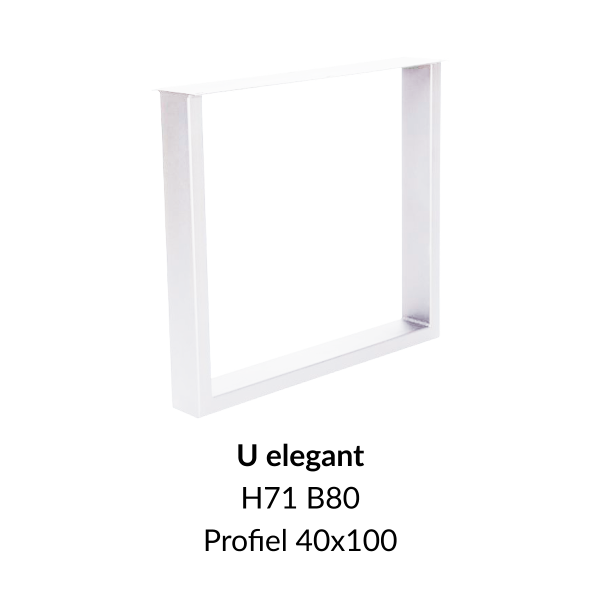Metalen onderstel U elegant wit RAL9010 - 71cm hoog - 80cm breed. Profiel 40x100mm
