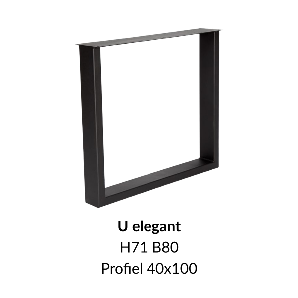 Metalen onderstel U elegant zwart RAL9005 - 71cm hoog - 80cm breed. Profiel 40x100mm