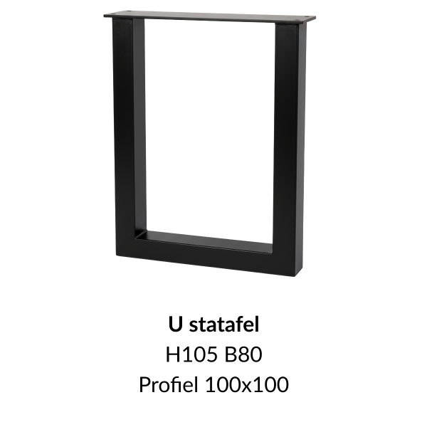 Metalen onderstel U statafel zwart RAL9005 - 105cm hoog - 80cm breed. Profiel 100x100mm